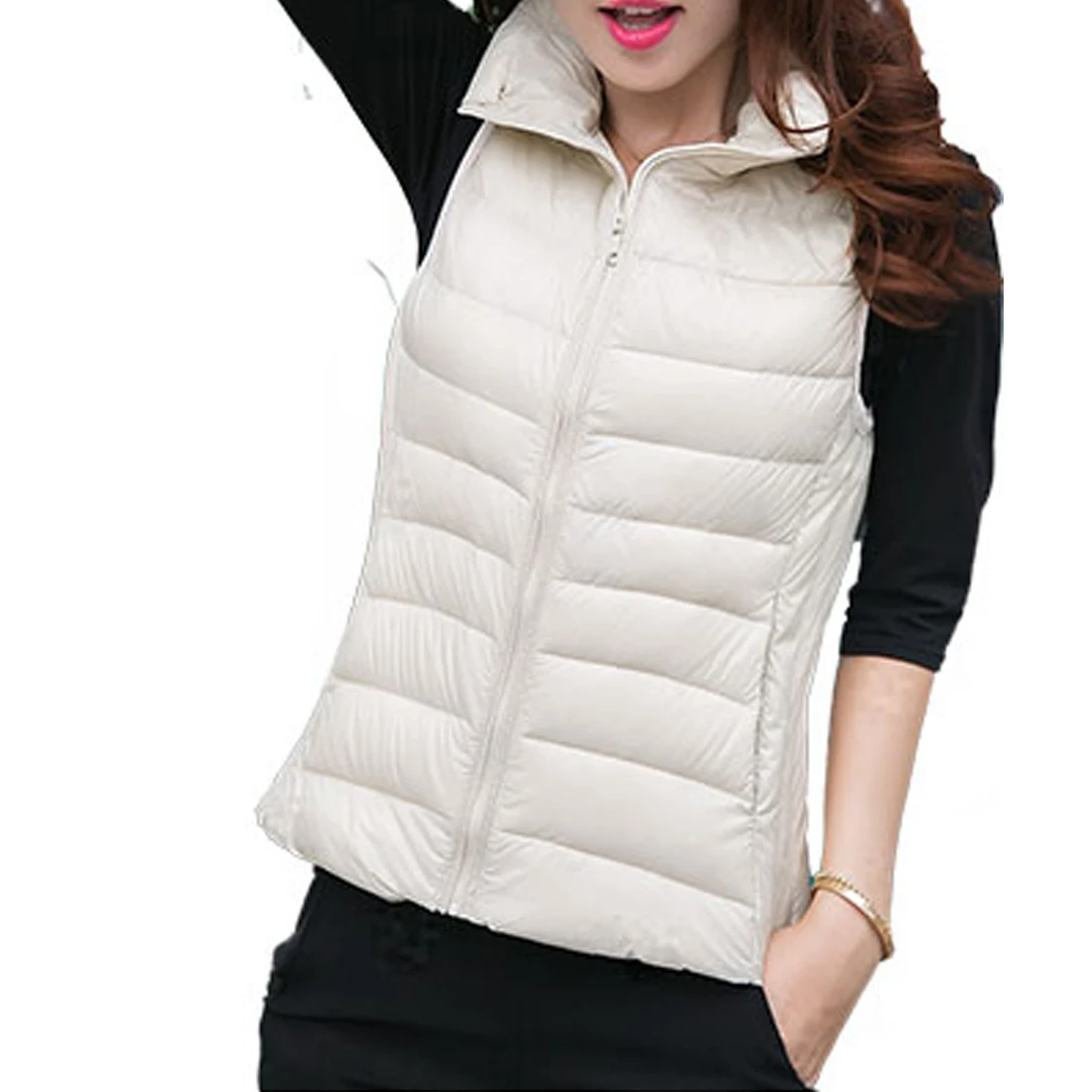women's down vest no collar