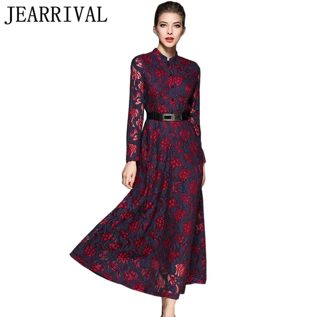 2017 New Designer Vintage Lace Dress Women Spring Fashion Runway 2017 New Designer Vintage Lace Dress Women Spring Fashion Runway Long Maxi Elegant Tunic Evening