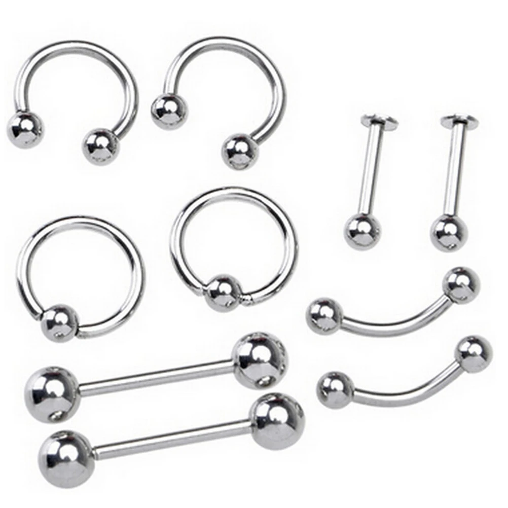 

10Pcs Nipple Piercings Punk Unisex Body Piercing Stainless Steel Curved Eyebrow Nose Lip Earrings 1mm