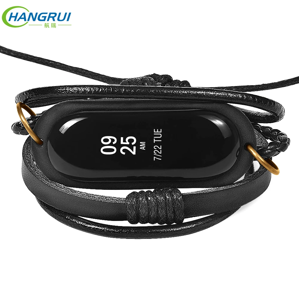 

For Xiaomi Band 3 Bracelet Leather Watch Strap Braided Replacement Vintage wrisBand For Xiaomi Mi Band 3 strap Smart Accessories