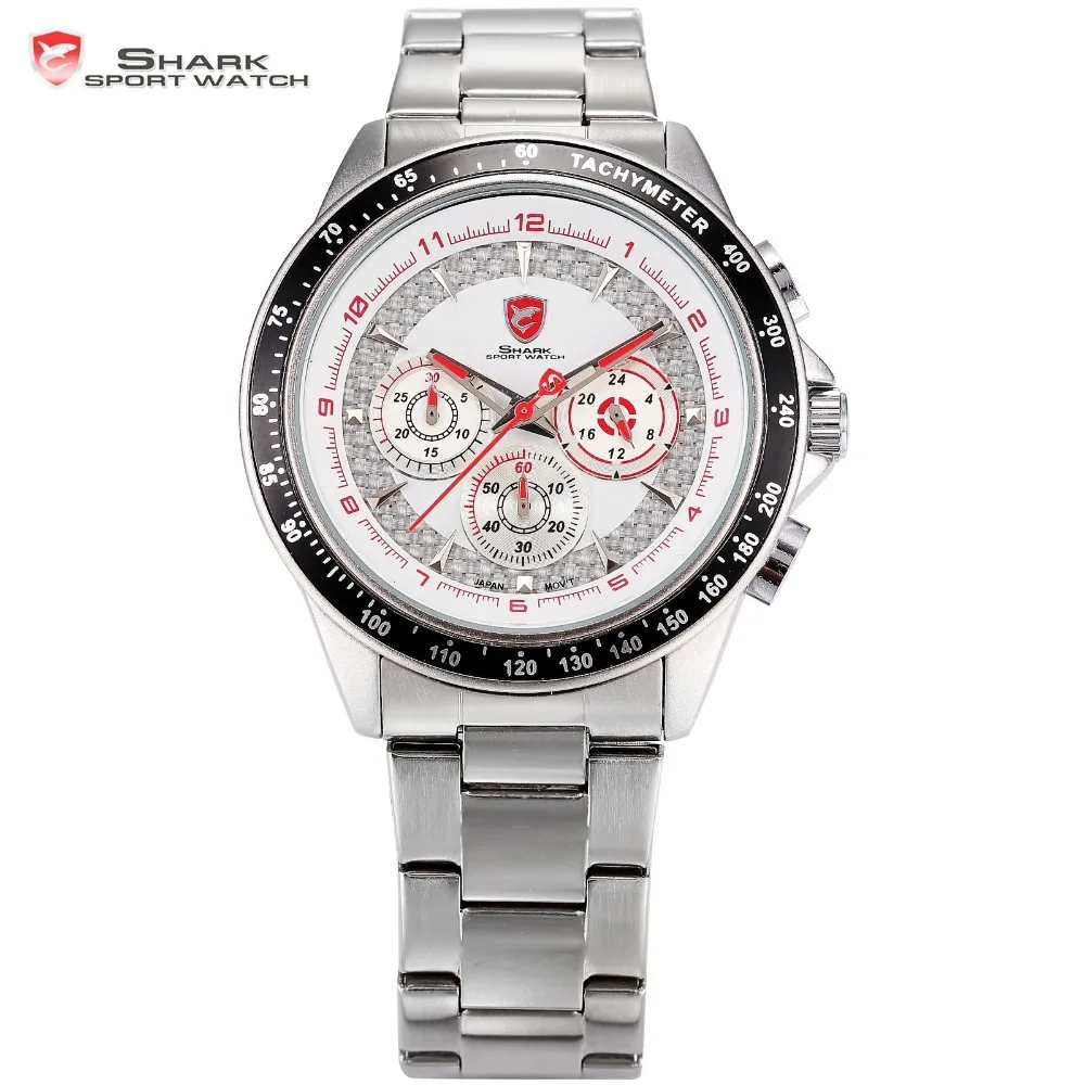 

Bramble Mens Shark Sport Watch 24 Hour White Red Chronograph Tachymeter Quartz Stainless Steel Band Military Timepiece / SH245