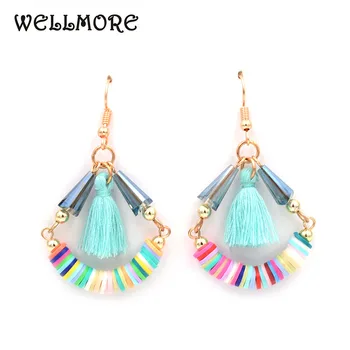 WELLMORE handmade bohemia earrings crystal tassel earrings for women fashion Jewelry gifts wholesale Dropshipping