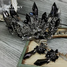 Himstory tiara de cabelo luxuosa, artesanal, preta, cristal, coroa, queen, acessórios para cabelo, joias