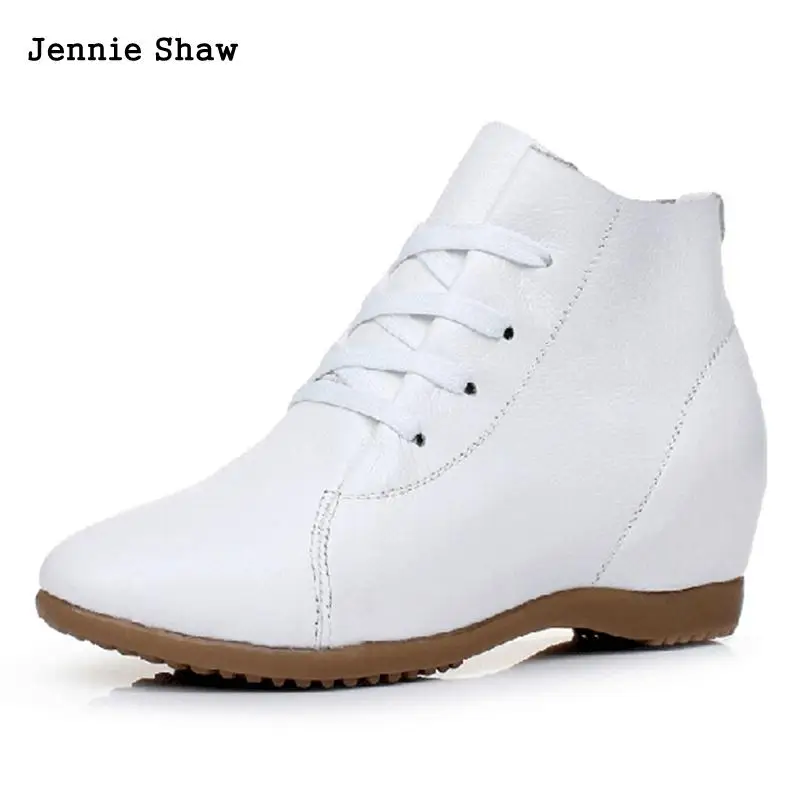 

High Quality Autumn Winter women's genuine leather martin white plus size wedges boots