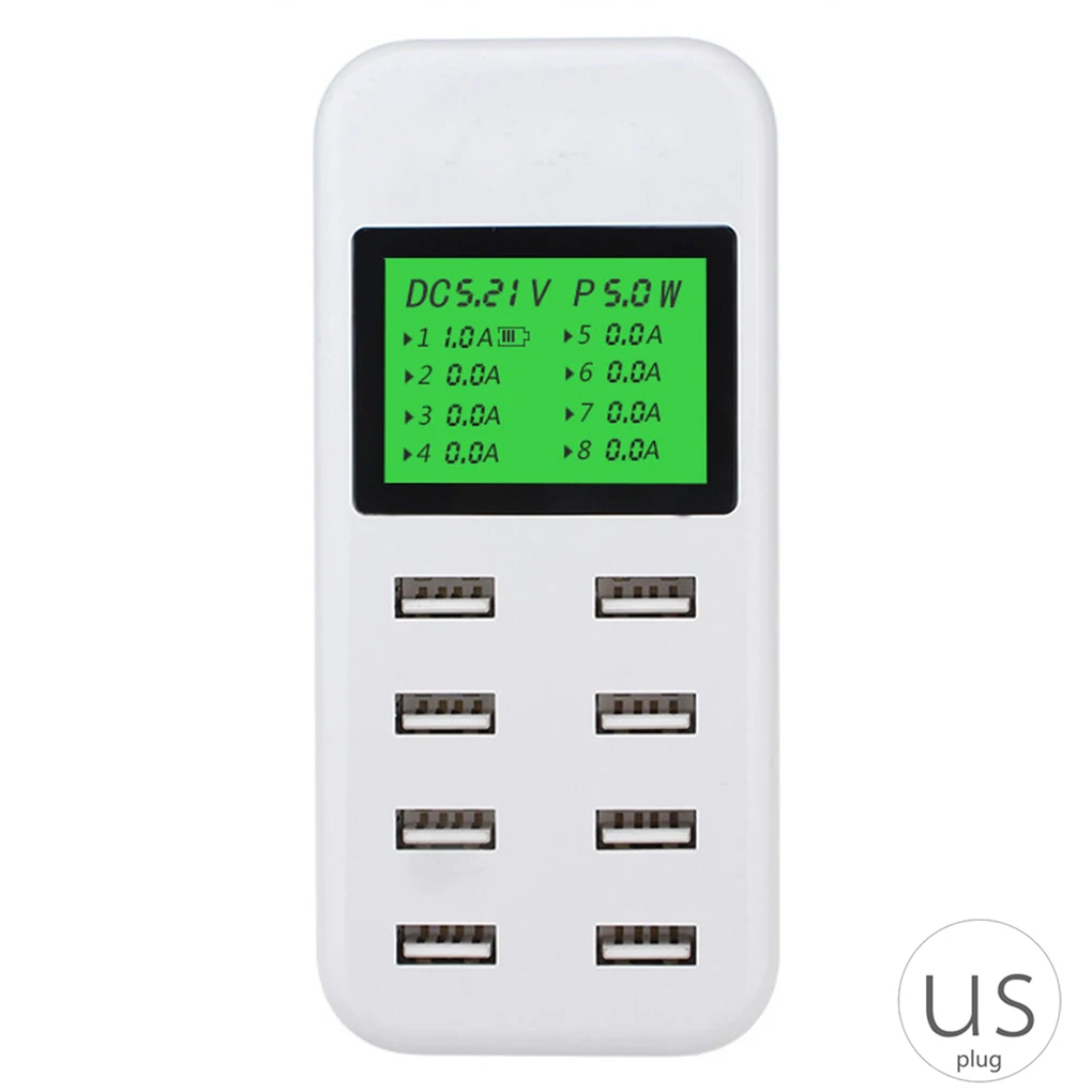 8 منافذ USB الهاتف المحمول اللوحي 2.4A العالمي شاحن شاشة الكريستال السائل الجهد الحالي شاشة شحن محول