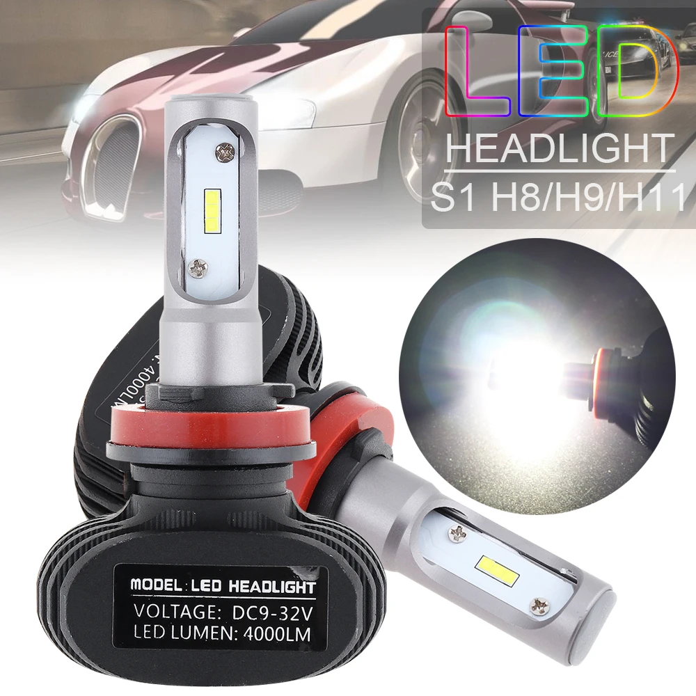 

2pcs H8 H9 H11 S1 50W 8000LM 6000K CSP LED Auto Car Headlight Kit Automobile Fog Lamp Hi or Lo Light Bulbs for Car Vehicles