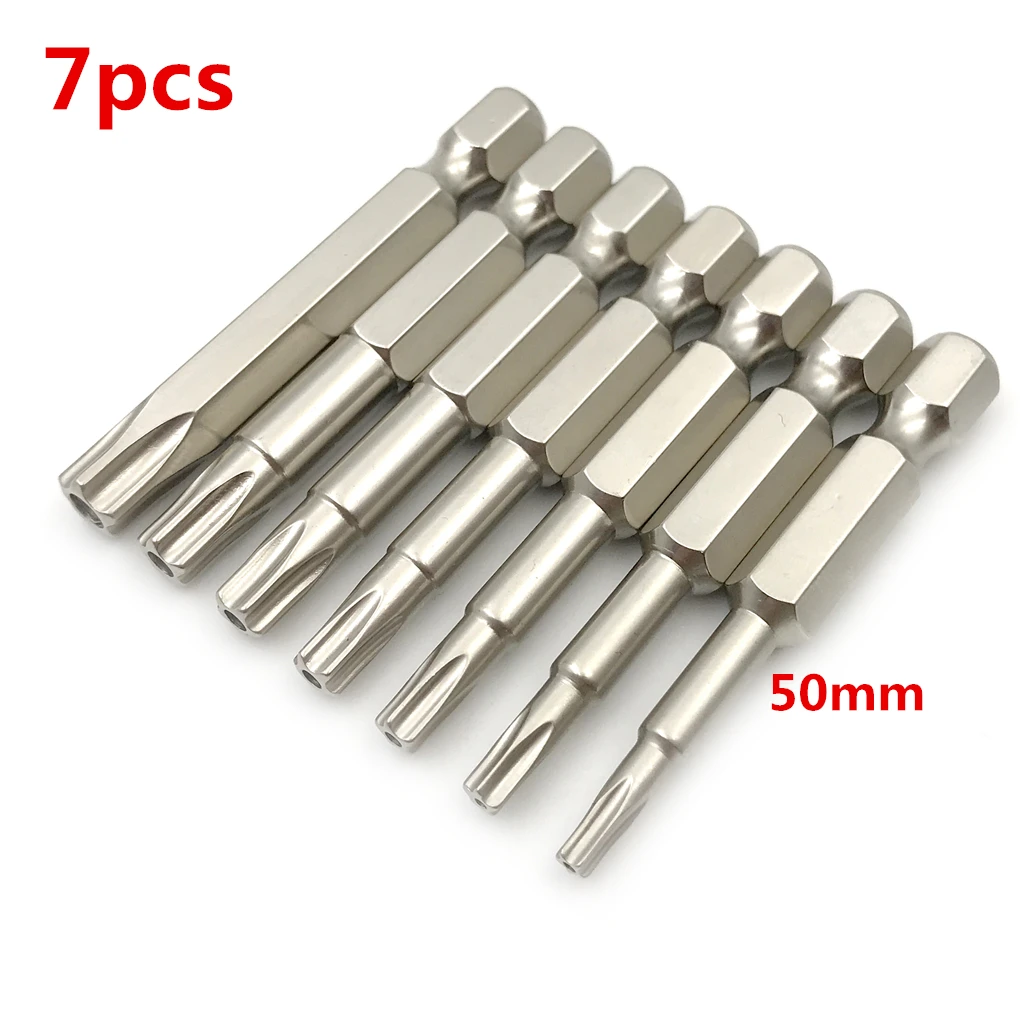 

7Pcs Set 50mm Star Bit Screwdriver Drill Bits Screw Driver Magnetic 1/4" Hex Shank Hand Tools Five-pointed Star Bore Hole