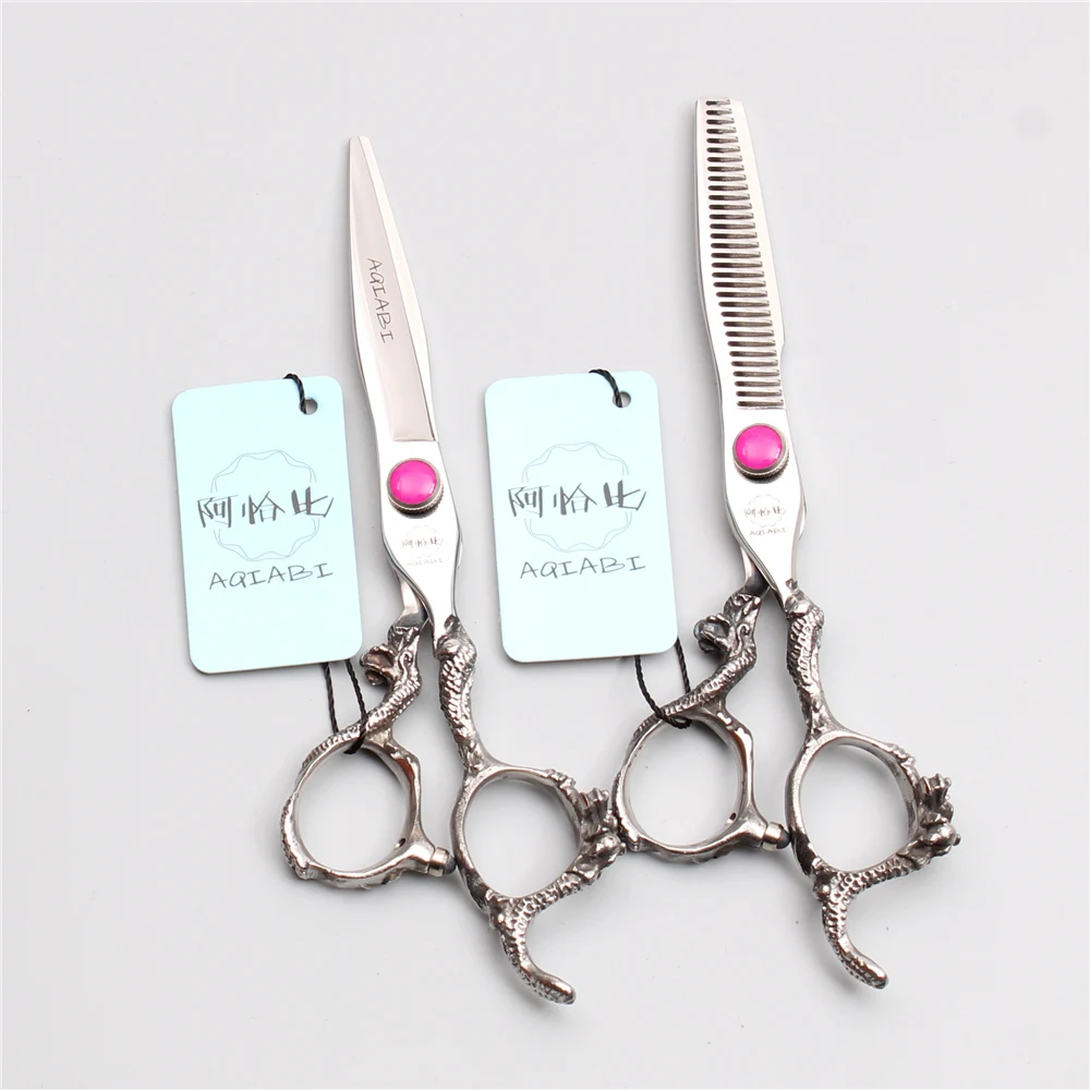 6" 17.5cm 440C AQIABI Pink Stone Barber Scissors Cutting Scissors