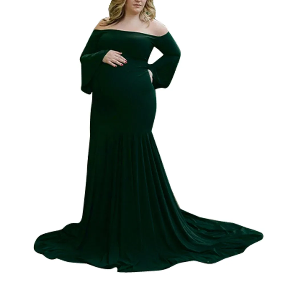 

Women Pregnants Sexy Photography Props Off Shoulders Flare Sleeve Long Dress Zwangerschaps Jurk Voor Fotografie Pregnant Dress