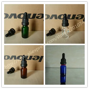 

10ml clear/blue/green/brown shiny Glass Bottle With black plastic anti-theft ring with black/white rubber cap.for Essential Oil