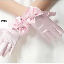 Высококачественные эластичные перчатки для девочек; атласные Короткие перчатки с бантом и жемчугом для девочек; детские перчатки с цветочным узором для девочек; подарок для детей