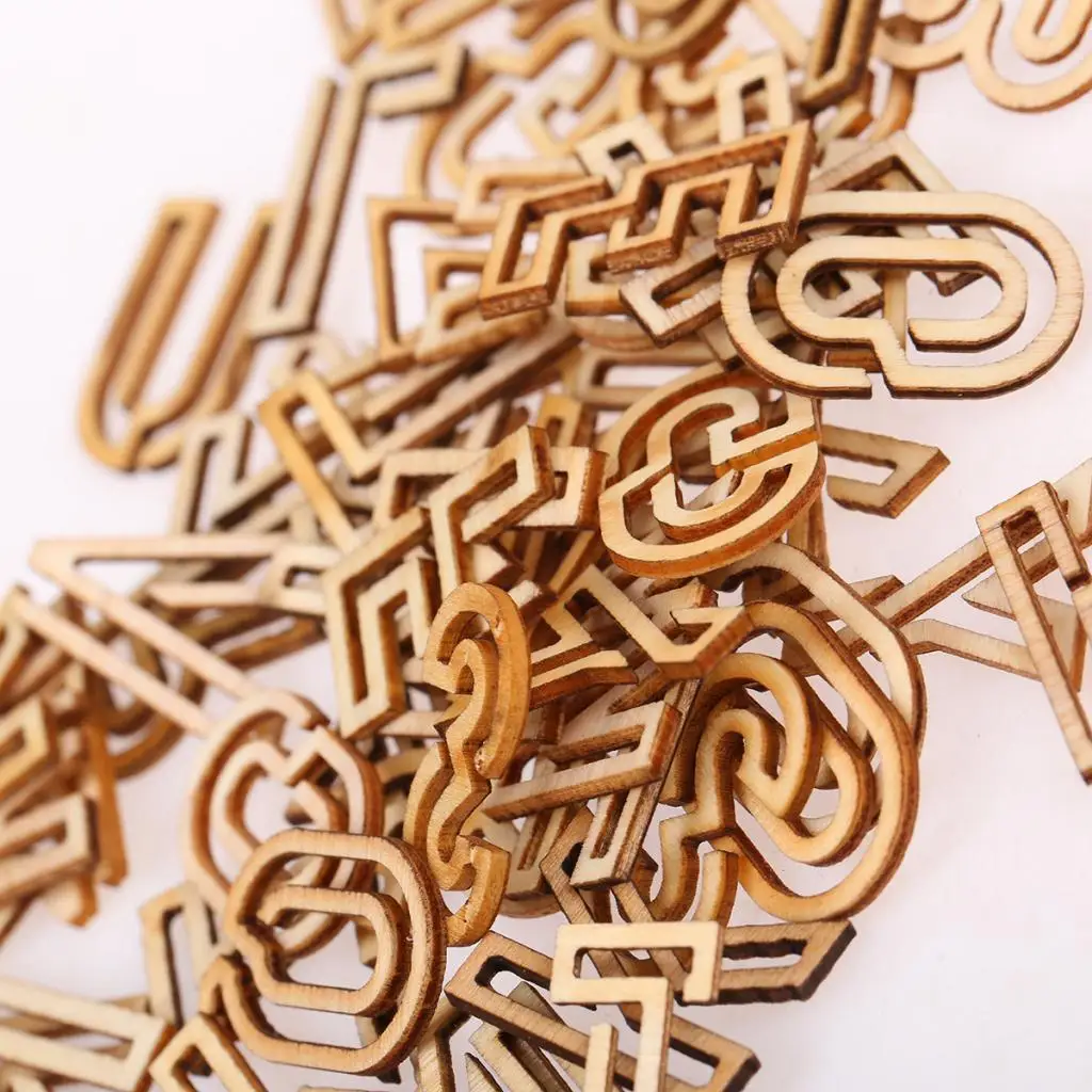 78pcs Hollow Letter Alphabet Slices Pieces Natural Wooden Embellishment Scrapbooking Craft Handmade Wedding Decorations