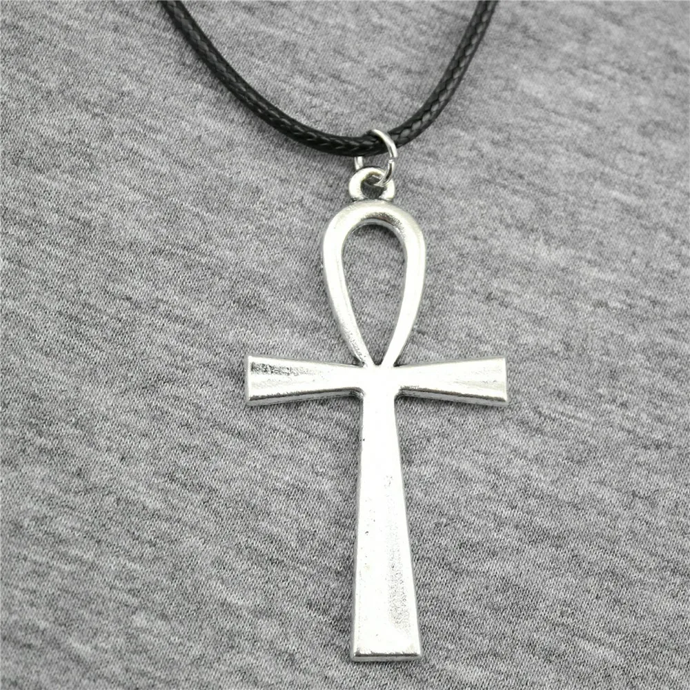 

Ankh Cross Antique Silver Color 52x28mm Pendant Necklace Jewelry Fashion Leather Chain Necklace For Women