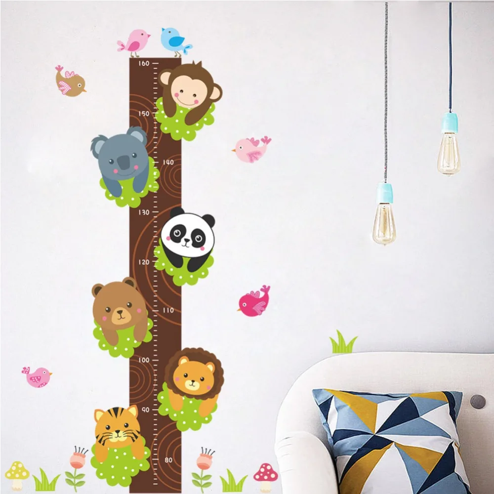 Cute Monkey Panda Lion Tree Animals Wall Decor Stickers For Kids Room Child Height Measure Stickers Adhesive Growth Chart Decal