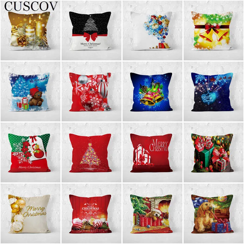 CUSCOV best selling Christmas soft polyester pillowcase Santa Claus bell gift sofa bed cushion | Дом и сад