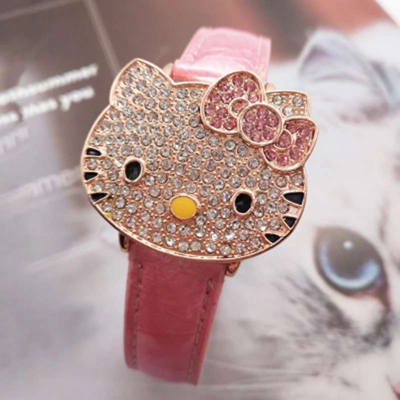 Hot Sales Cute Leather Hello Kitty Watch Children Girls Women Crystal Dress Quartz Wristwatch Relojes Hot Sales Cute Leather Hello Kitty Watch Children Girls Women Crystal Dress Quartz Wristwatch Relojes