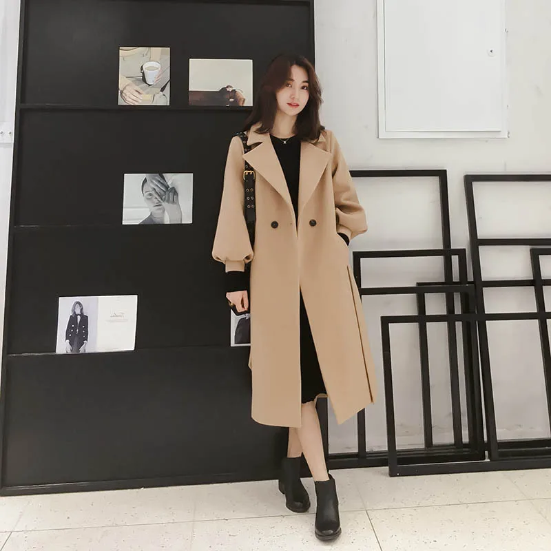Laine Veste Lady down Dames Manteaux Unique Bouton De Long Kaki Lâche Turn Et Office Ceintures Collar Manteau D'hiver IqPgFdnw