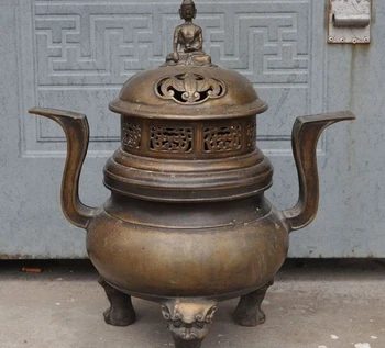 

21" marked china Royal temple bronze bat sakyamuni buddha statue incense burner