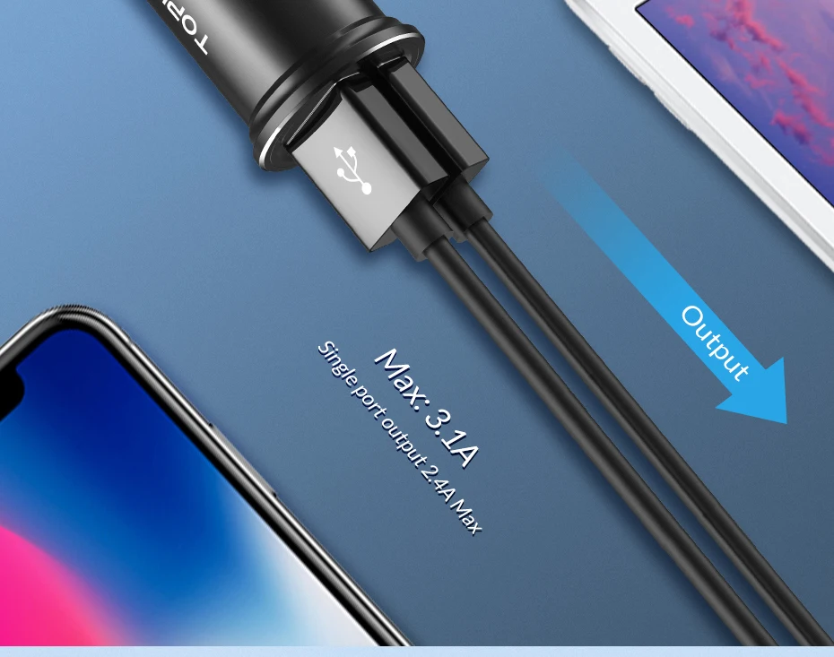 TOPK Mini Dual USB Автомобильное зарядное устройство для iPhone Xiaomi huawei мобильный телефон планшет 3.1A быстрое зарядное устройство автомобильное зарядное устройство адаптер в автомобиль