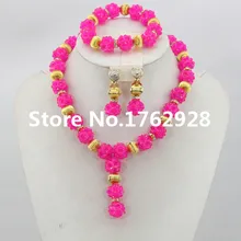 Очаровательный горячий розовый хрустальный шар женские ожерелья ювелирные изделия нигерийские Свадебные африканские бусы комплект ювелирных изделий