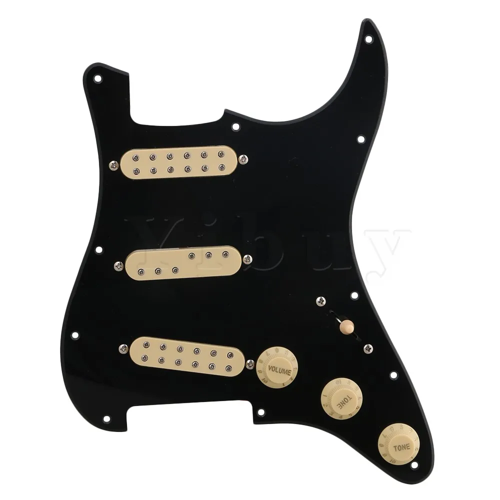 

Yibuy PVC Black SSS 11 Holes Pickguard Scratchplater Set 3 Single Coil Pickup 1Tone 2 Volumne Knobs Switch