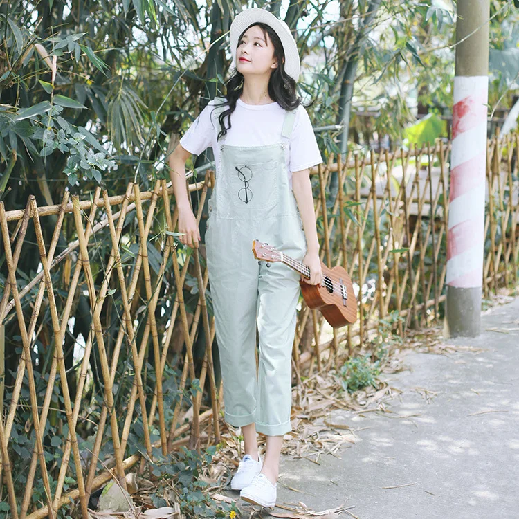 

Candy-colored jumpsuit Stretch denim overalls Mint Green Ginger yellow Playsuits