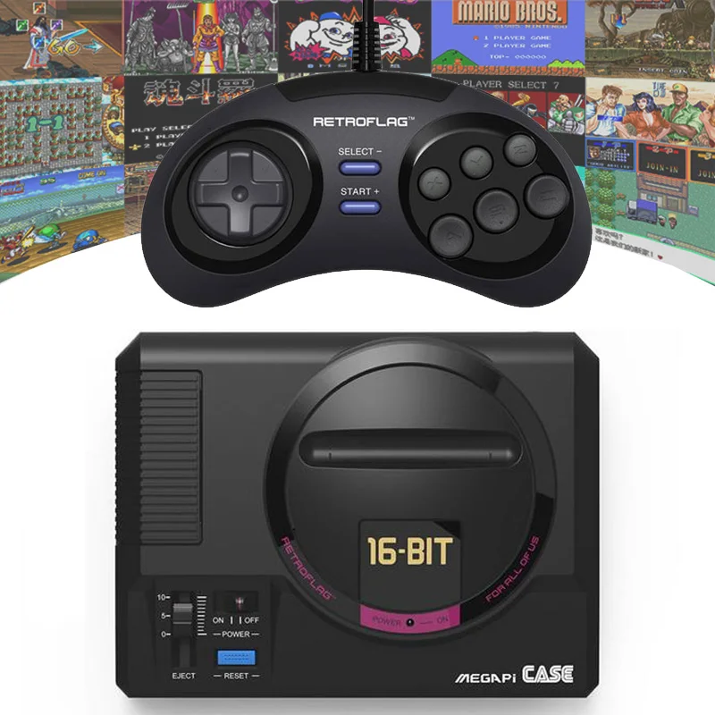 MEGAPICASE Raspberry Pi MD 16 Bit Retro Games Case SEGA Video Consoles with Classic USB wired Gamepad Controller