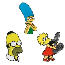 Pinos Esmalte Marge Homer The Simpsons Lisa BroochesLapel Pin Colarinho Da Camisa Denim Humor Comédia Familiar Presente Da Jóia(China)