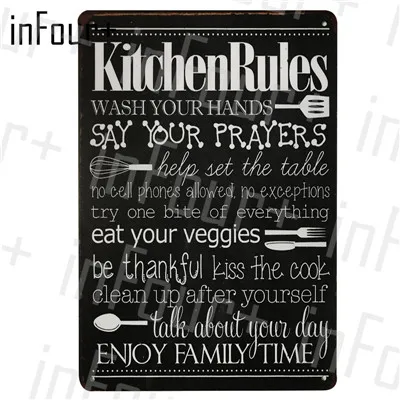 [InFour+] Кухонные правила, металлические винтажные правила ванной комнаты, металлические вывески, Семейные правила, жестяная вывеска, кухонные открывающиеся подъемы, металлический плакат