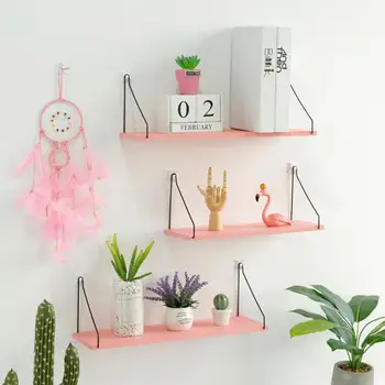 

Nordic Pink Wood Rack Flower Pot Shelf Organizer Books Sundries Storage Stand Wall-Mounted Holder Wedding Rooms Decoration GY024