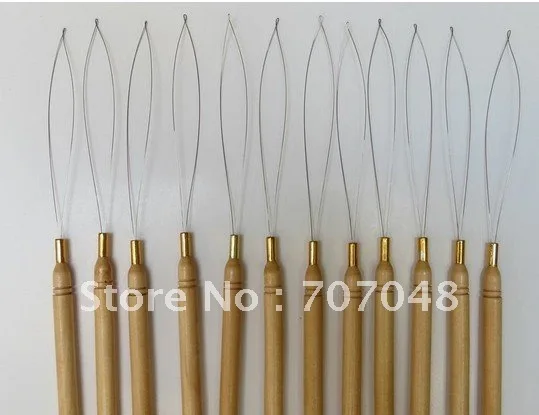 12 шт./партия, деревянная рукоятка для натягивания петли для наращивания волос, инструменты для наращивания волос