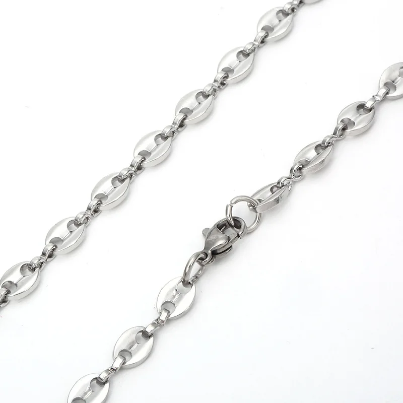 AMGJ ожерелье из нержавеющей стали цепь для мужчин женщин кофейные бобы звено цепи ожерелье 3~ 7 мм ширина модные аксессуары - Окраска металла: Steel