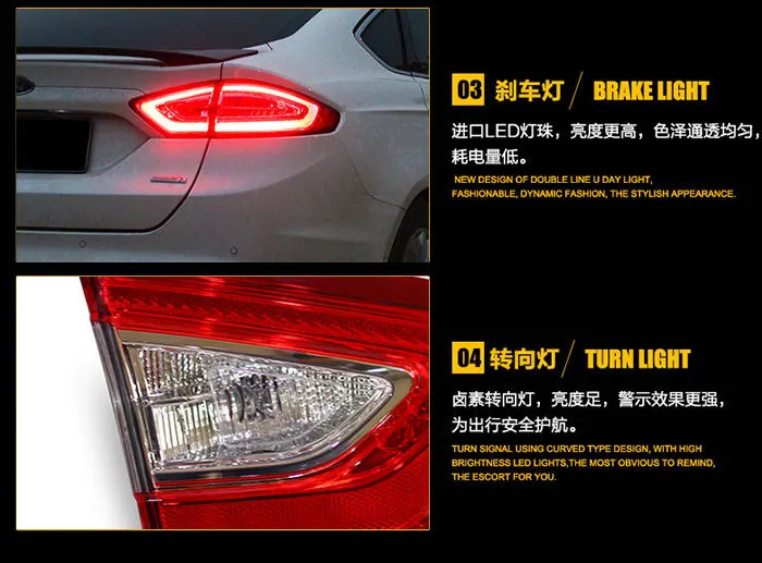 Автомобильный стильный задний светильник чехол для Ford Fusion задний светильник s 2013- светодиодный задний фонарь DRL+ тормоз+ Парк+ сигнальный светильник