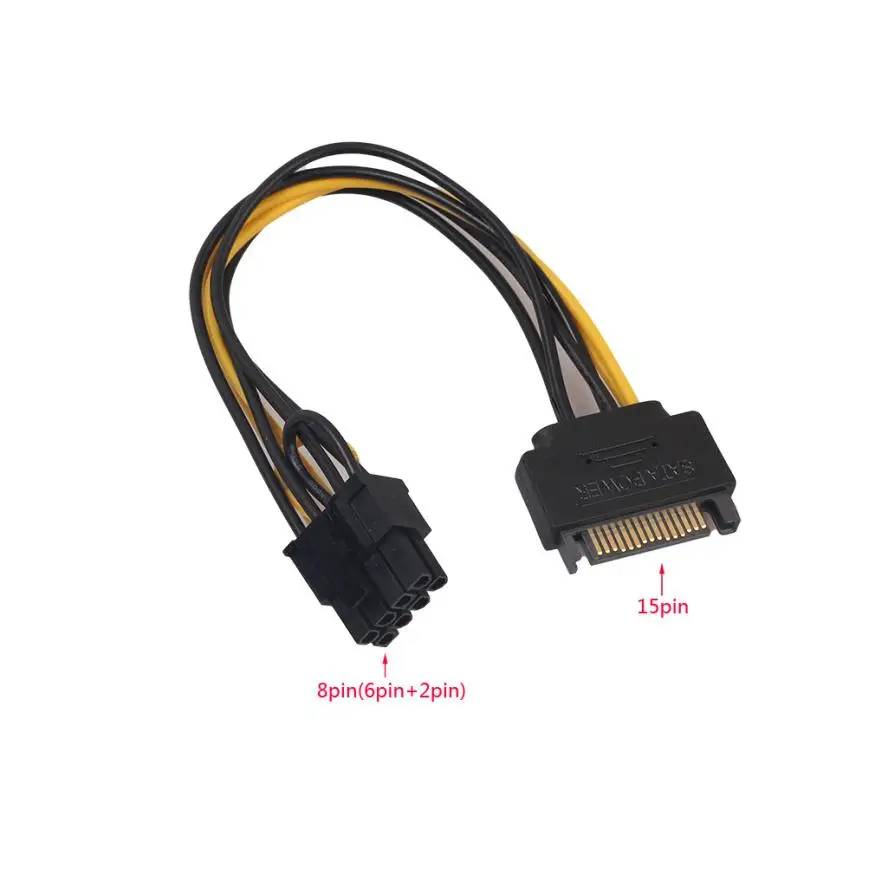 15pin SATA штекер 8pin (6 + 2) PCI E кабель питания 20 см 15 pin до 8 18AWG провод для видеокарты
