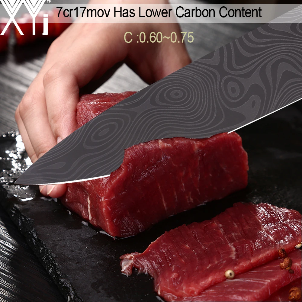 XYj Stainless Steel Kitchen Knife Tools 3.5, 5, 5, 7, 8, 8 inch Exquisite Color Wood Handle Fruit Vegetable Meat Cooking Tools