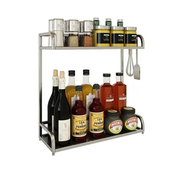 

304 stainless steel kitchen rack free punching floor stand seasoning rack double-layer countertop rack storage rack wx8141057