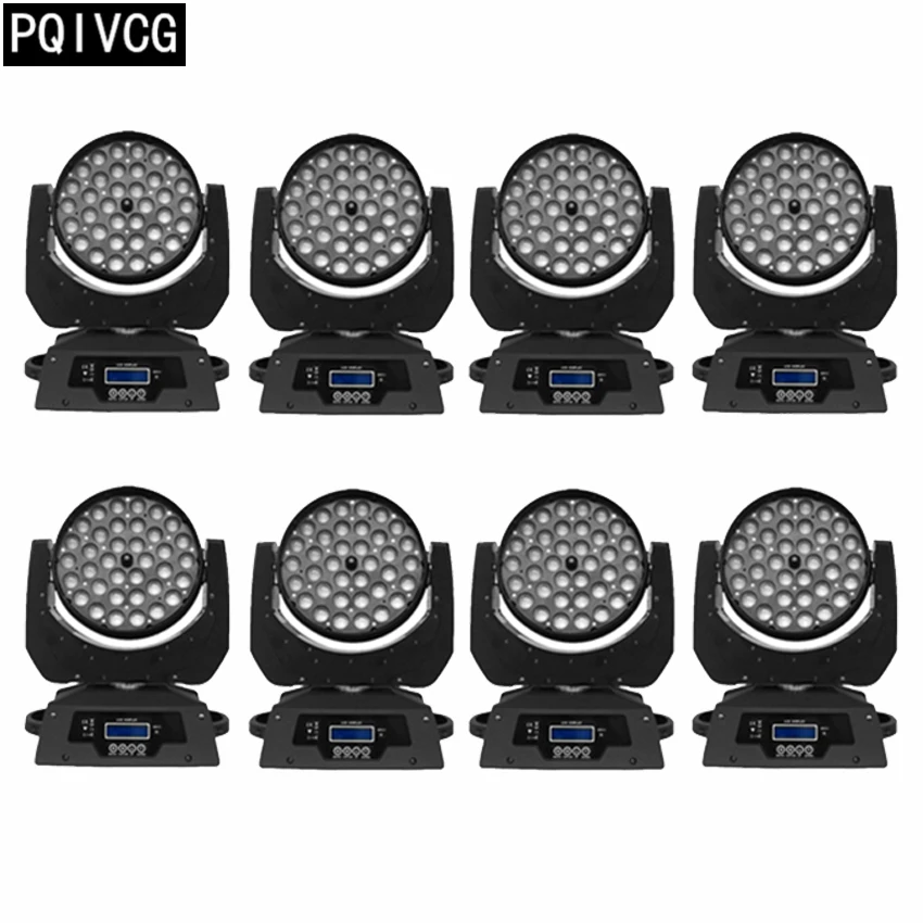 

8pcs/36x12w zoom moving head light rgbw 4in1 zoom wash lights dmx512 professional dj equipment