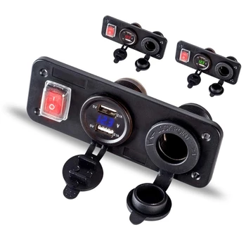 

Car Boat Truck 12V 24V 2 USB Charger Voltmeter Switch Cigarette Lighter Socket qyh