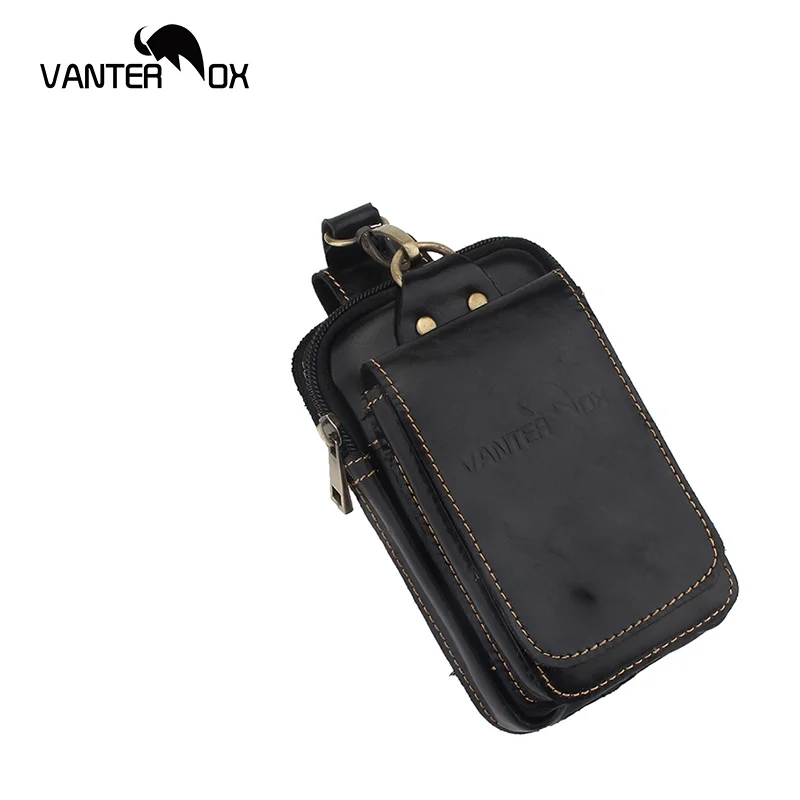 

VANTER OX Waist Packs Real Leather Men Casual Waist Packs Small Bags Cowhide Fashion Hook Bum Bag Waist Belt Pack 1509