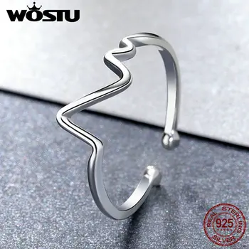 

WOSTU 100% 925 Sterling Silver Fashion Wave Open Finger Rings Women Heart Beat Unique Ring Vocation Party Fine Jewelry FMR159