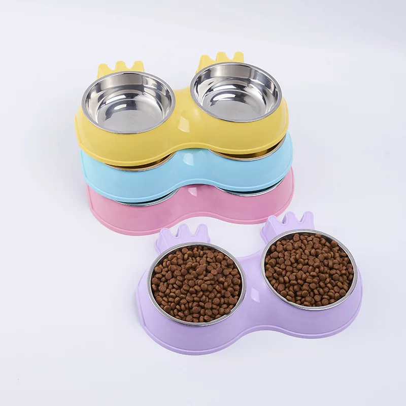 

New Idea Dog Feeder Drinking Bowls For Dogs Cats Pet Food Bowl Non-slip Stainless Steel Fashion Pet Bowl Double Bowl BW606