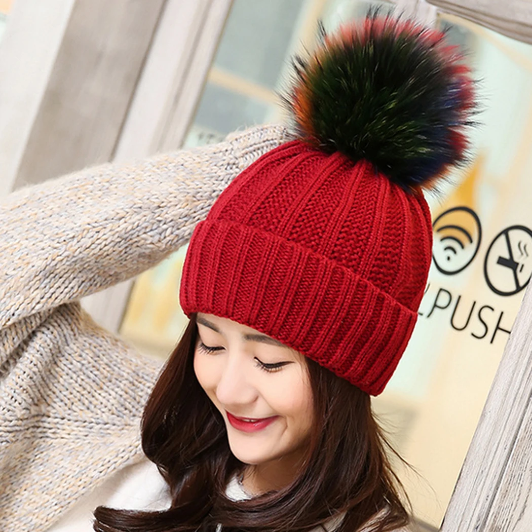 Fashion Women S Winter Hat Faux Fur Pompom Ball Knitted Beanies Cap Women Warm Crochet Pom Pom Hats 9 Color Pom Pom Hat Pom Hatswomen Winter Hat Aliexpress