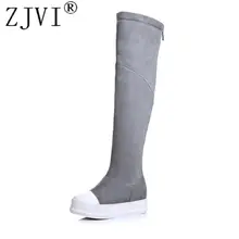 YOUGOLUN дамская нубуковая зимняя обувь, с мехом, женские сапоги выше колена, женская обувь на платформе, чёрные, серые, до бедра, зимние сапоги на плоской подошве