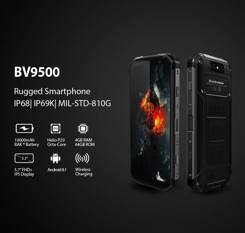 Blackview BV9500 IP68 водонепроницаемый ударопрочный 4G смартфон 10000 мАч Android 8,1 4 Гб+ 64 Гб Восьмиядерный 5," 13,0 МП мобильный телефон