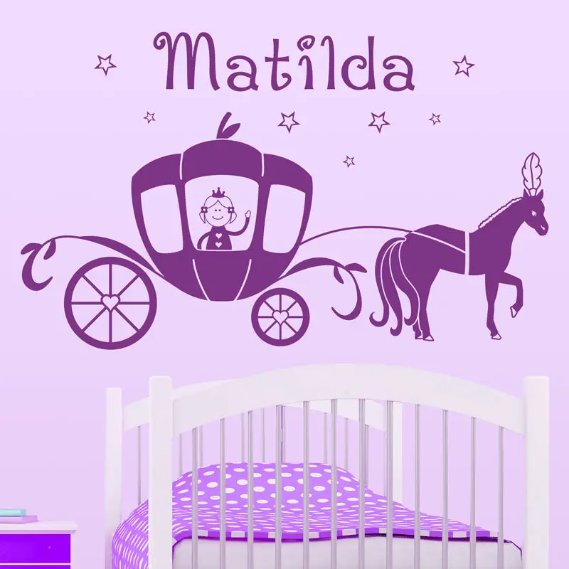 

N007 Kids Room Removable Carton Personalised Princess Pumpkin Horse and Carriage Wall Sticker Decals Bedroom Free Shipping