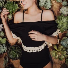 Новые пикантные черные сапоги кружевным воланом Для женщин с открытыми плечами Купальник рюшами Монокини купальники женский Цельнокроеный комплект может пляжные