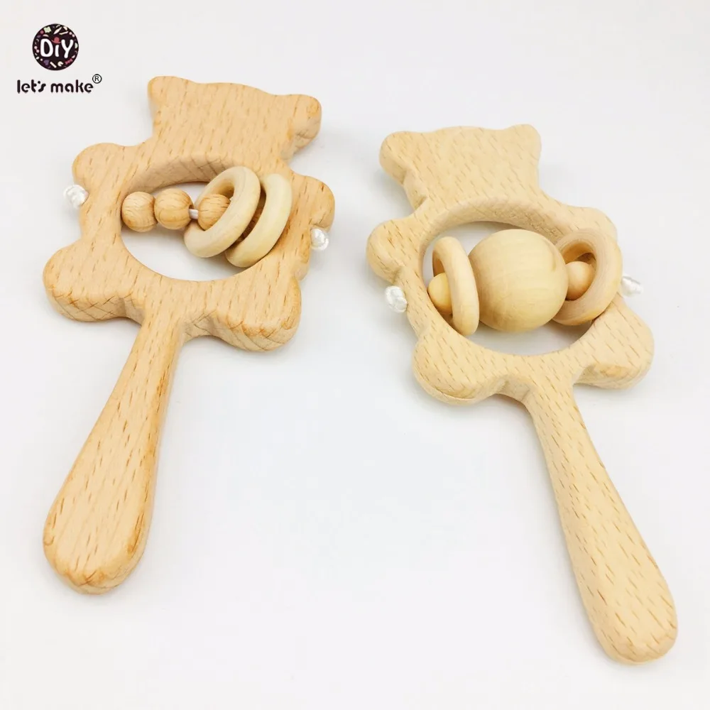 

Let's Make Baby Toys 5pcs Beech Wooden Rattle Teethers Chew Wood Beads Teething Montessori Toys Food Grade Wooden Baby Rattles
