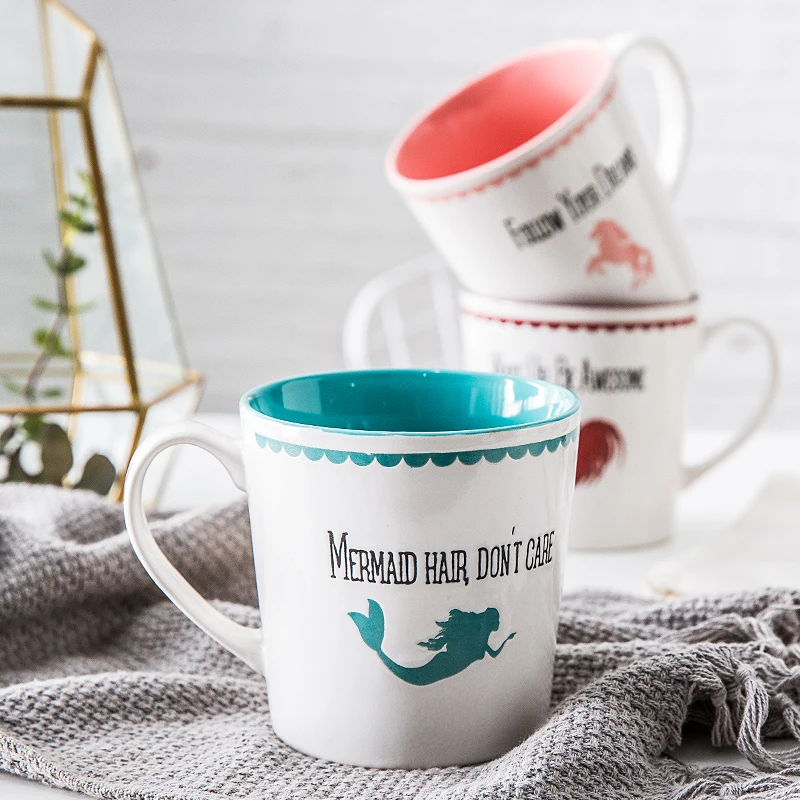 

Cute Mug with Spoon Water Cup Creative Milk Large Capacity Korean Version of Small Simple Travel Mug
