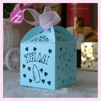 

cheap 50pcs feeding-bottle Pearl Paper Favor Box Gift Box +Ribbon For Baby Shower Wedding Favors Gift package candy Box Supplies