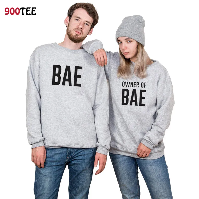 Модные толстовки для пар письмо Bae печатных Мода Осень Толстовка Женский Черный